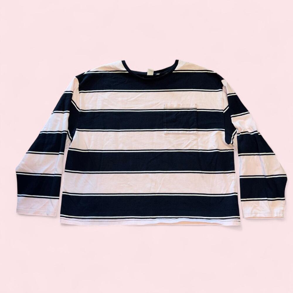 Aritzia TNA XL blush pink and navy striped long sleeve shirt with pocket